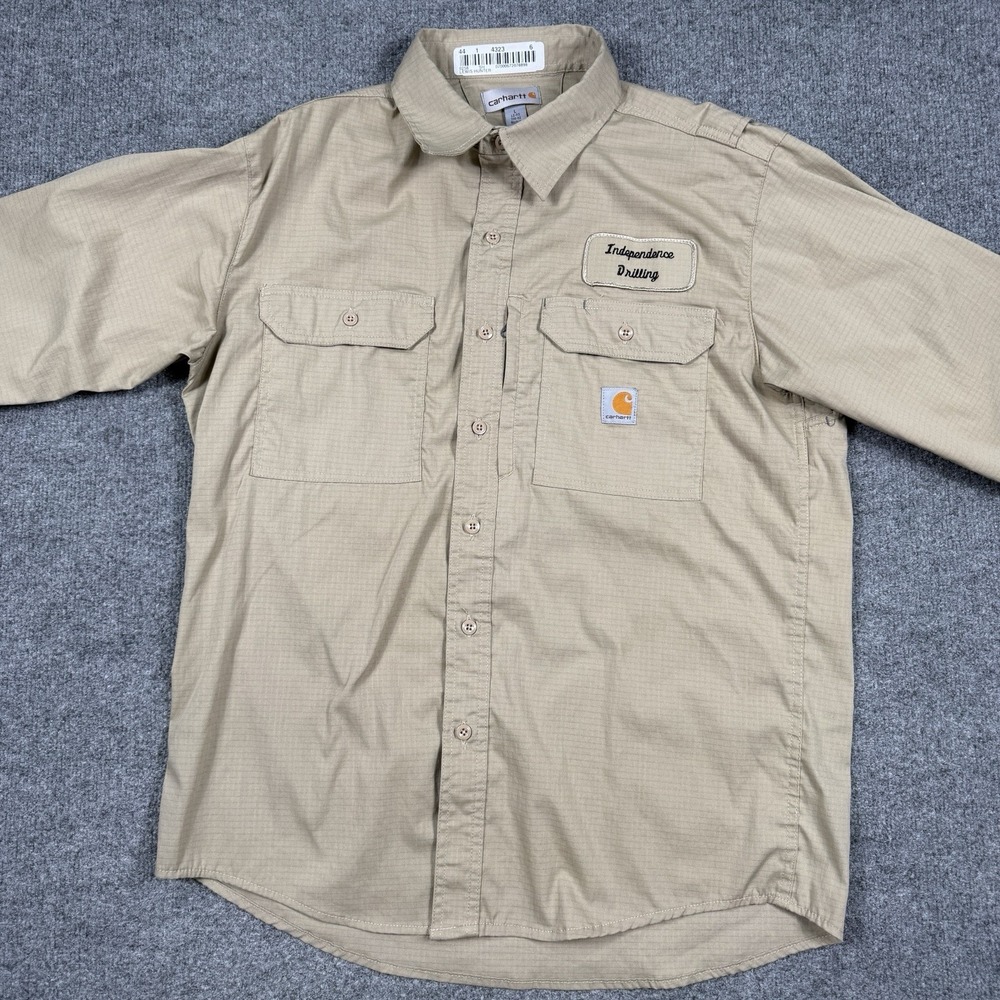 Carhartt Button Up Shirt Mens Large Tan Long Sleeve Vented Workshirt Workwear - Picture 3 of 12